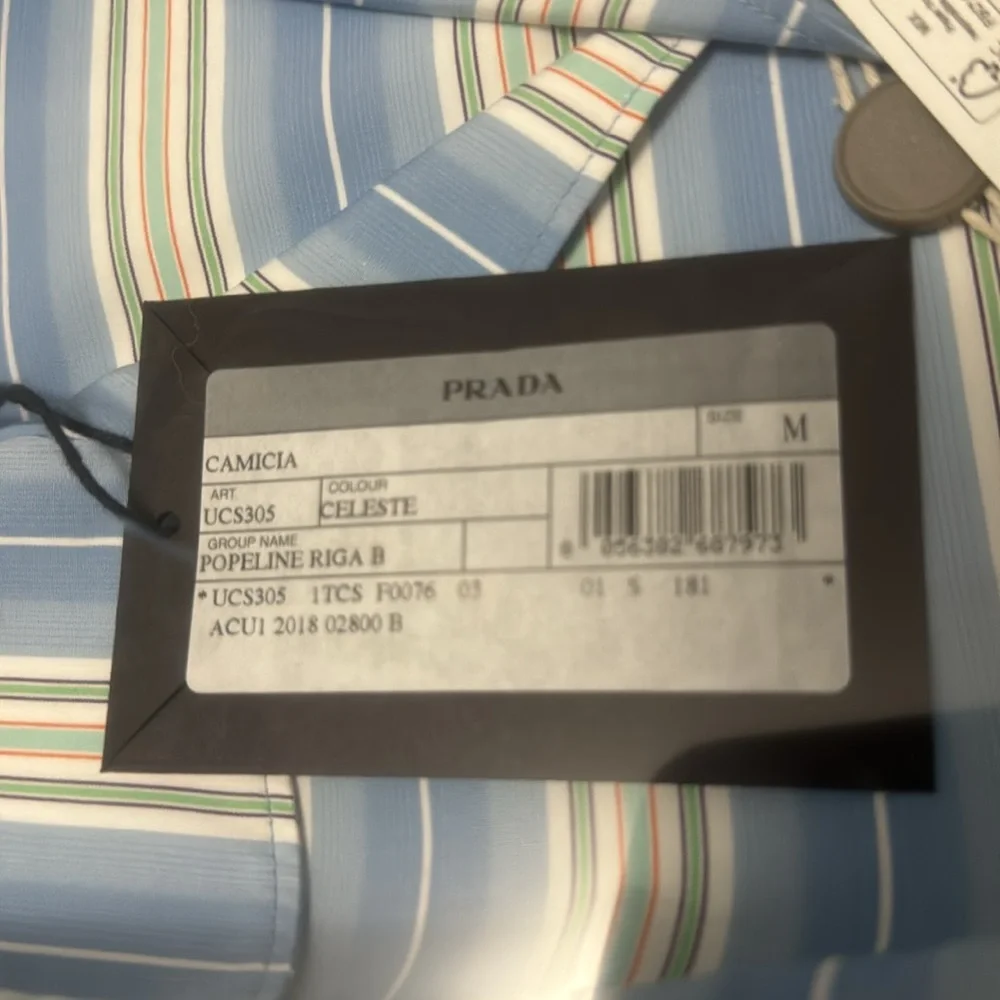 Prada Camica Celeste Short Striped Blue Sleeved Shirt - Picture 3 of 5